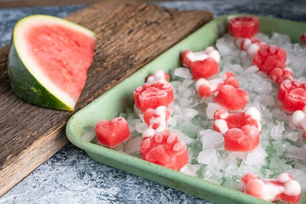 Gefrorene Hundeeis aus Wassermelone in Pfotenform